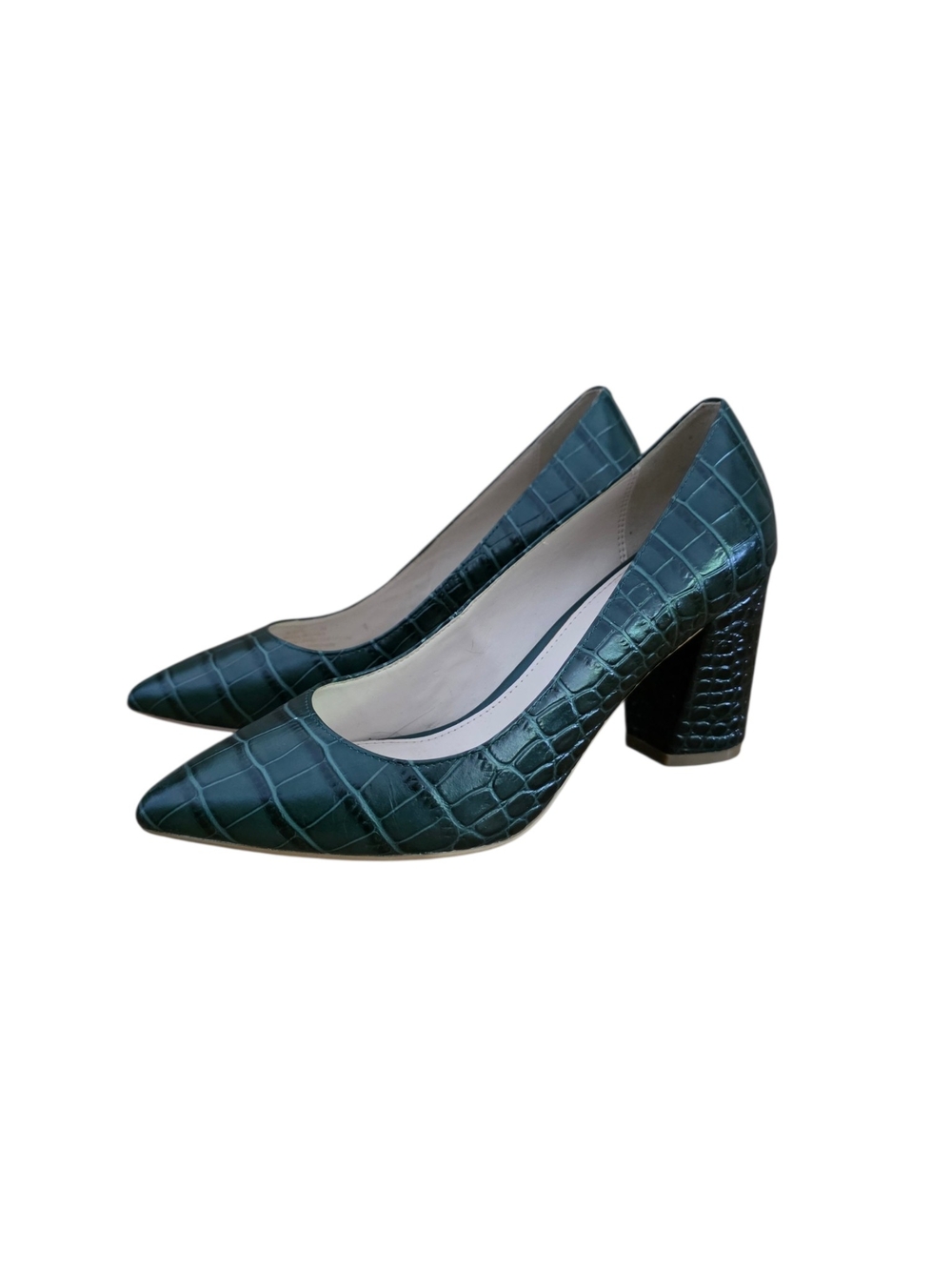 Cole Haan Karena Green Croc-Embossed Leather Block Heel Pumps 5